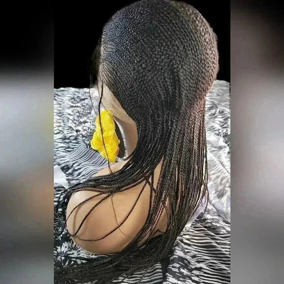 Ebony Elegance: Handcrafted Full Lace Cornrow Braided Wig 100 % handmade. NWT - Picture 3 of 15